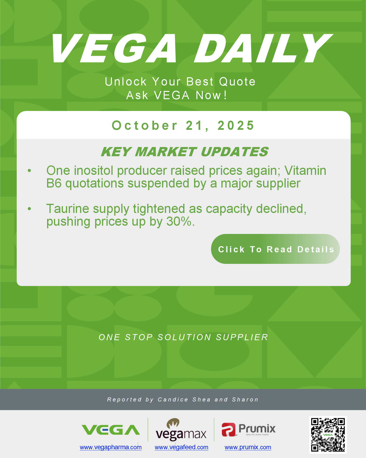 VEGA Daily Dated on October 21st 2025 Vitamin Amino Acid APl Food Additives.png VEGA Daily Dated on October 21st 2025 Vitamin Amino Acid APl Food Additives.png